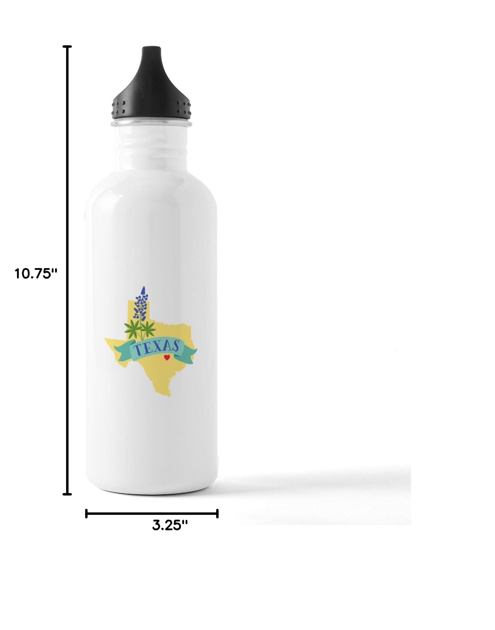 Texas State Outline Bluebonnet Flower Stainless Steel Water Bottle 1.0L (34 oz) - Insulated, Leakproof & BPA-Free - Perfect for Hiking, Gym & Outdoor Activities