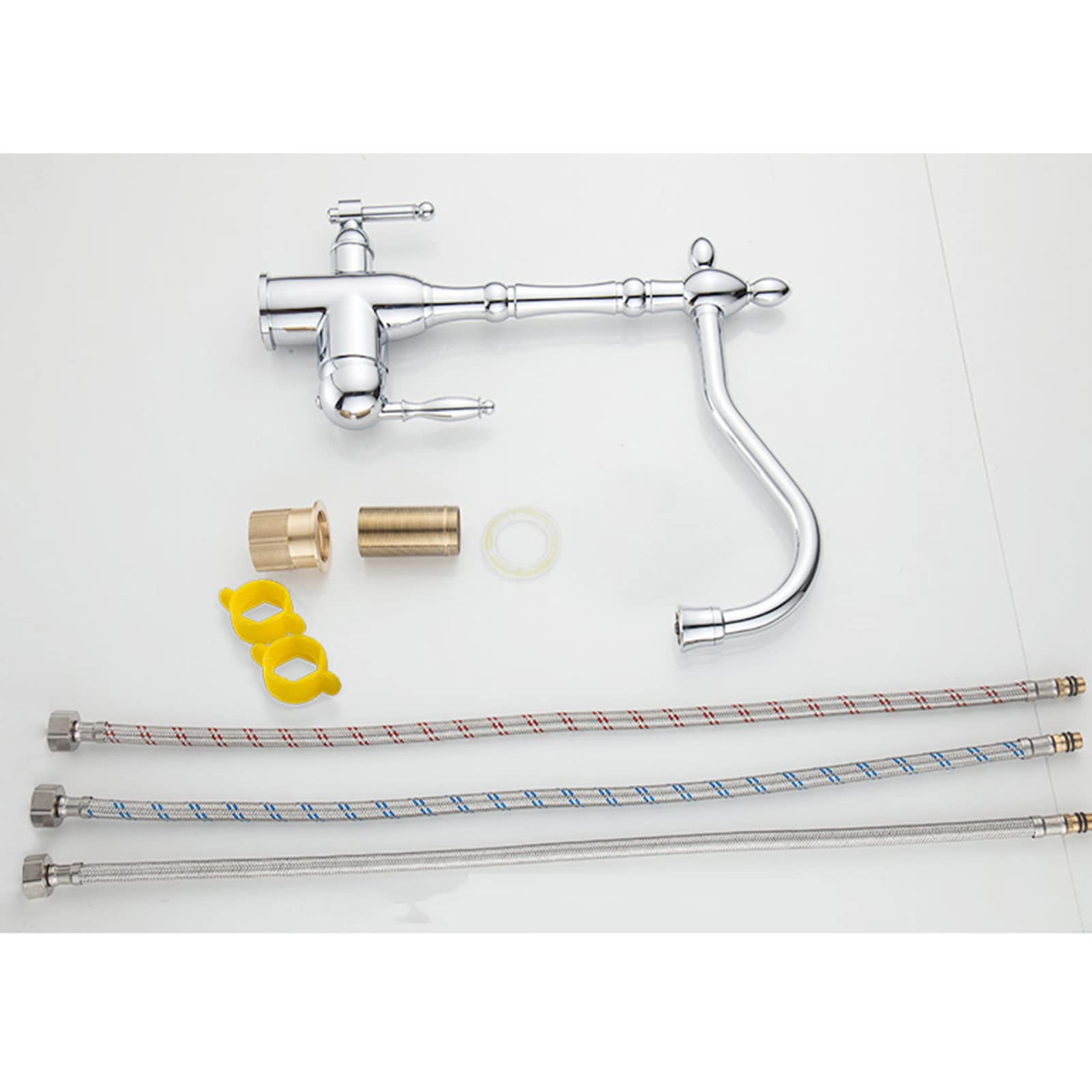 3-Way Brass Kitchen Faucet with Hot & Cold Water - Chrome Finish Swivel Sink Faucet for Modern Home, Restaurant & Commercial Use