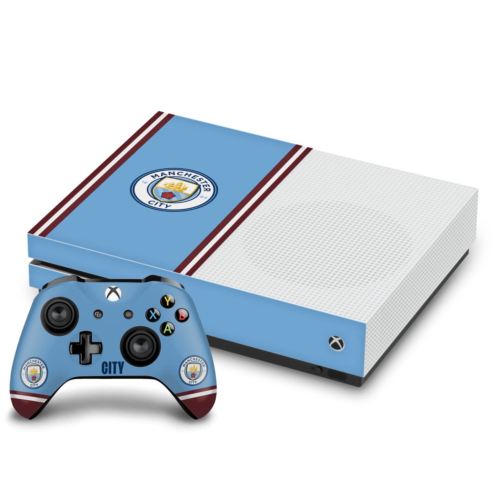 Official Manchester City FC 2022/23 Home Jersey Logo Vinyl Skin Decal Sticker - Compatible with Xbox One S Console & Controller Bundle - Perfect for Gaming Setups and Football Fan Decor