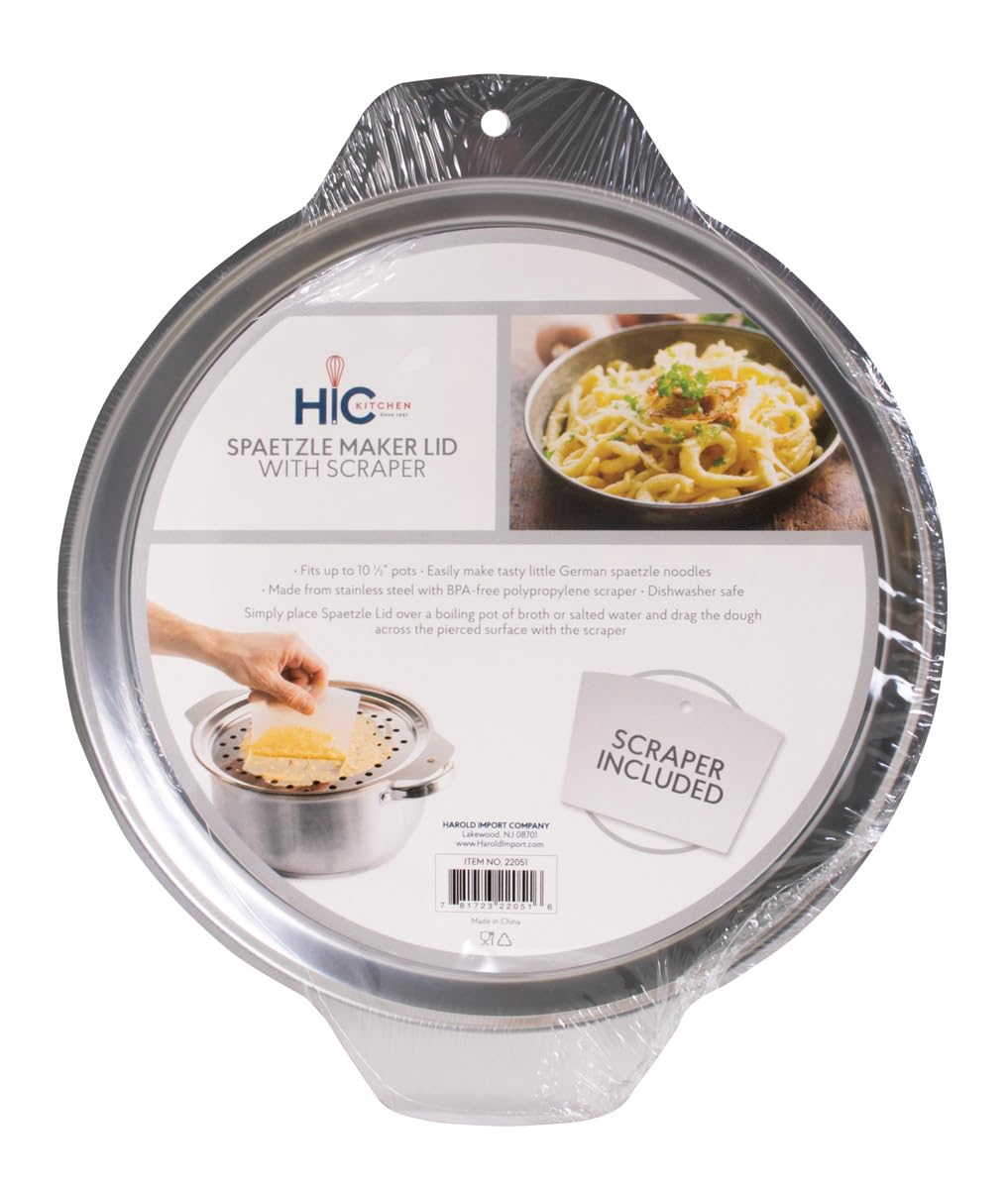 IC Kitchen Spaetzle Noodle Dumpling Maker with Scraper Lid - Fits 10.5 Inch Pots - Perfect for German Cuisine, Homemade Pasta & Dumplings