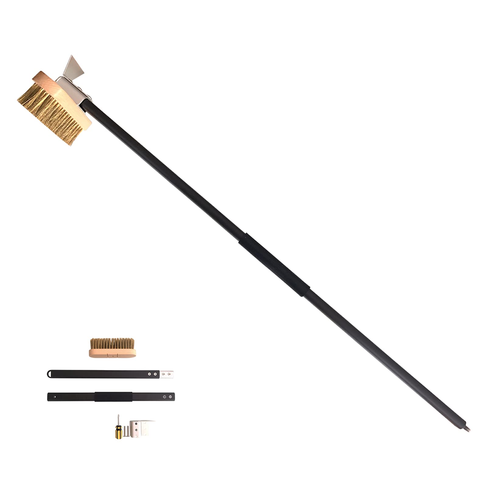 PARTYON Heavy-Duty Pizza Oven Cleaning Brush with Extra Thick Brass Bristles & Metal Scraper - Perfect for Wood Fired Ovens, Outdoor Grills & Camping Cooking