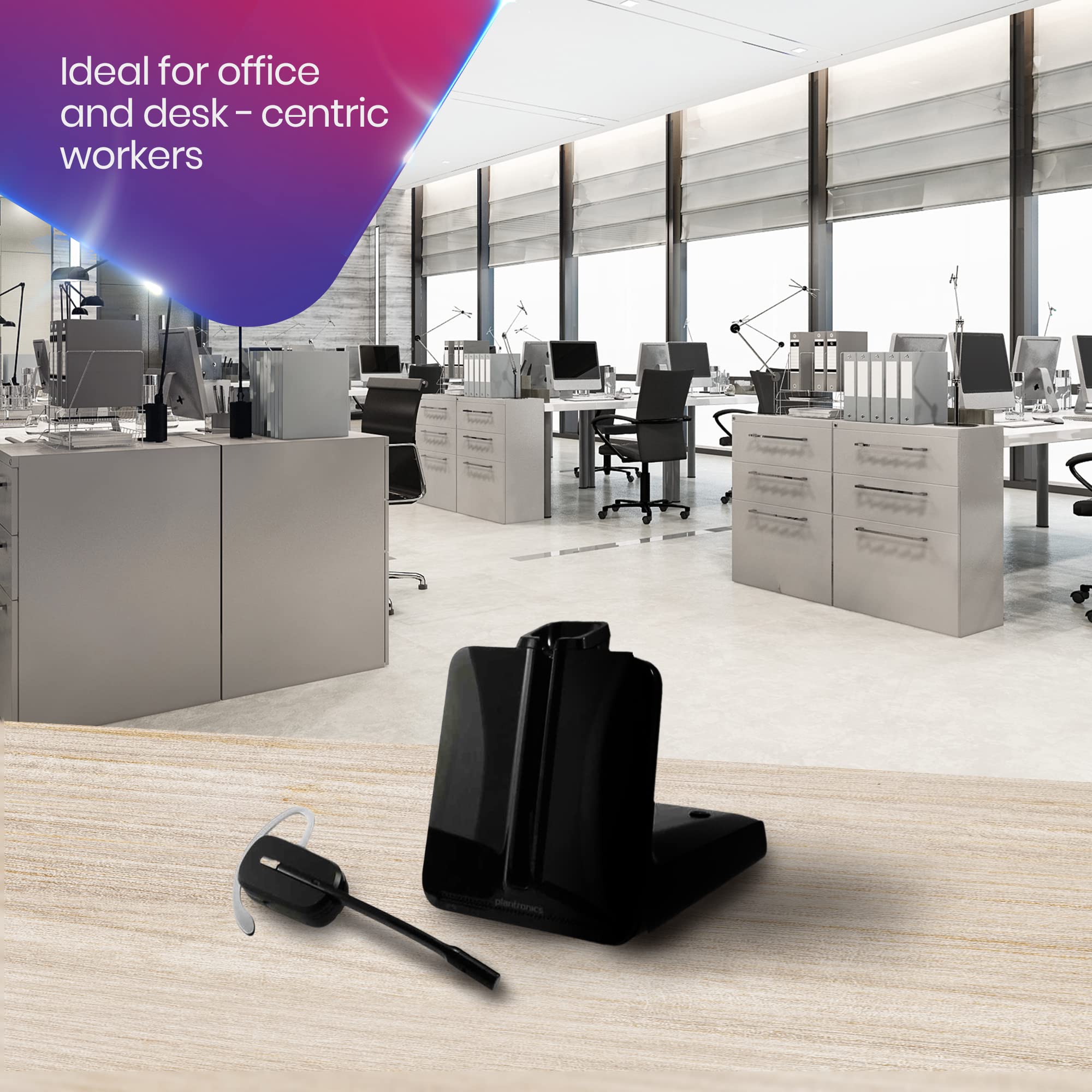 Plantronics CS540 Wireless DECT Headset with Noise Canceling - Compatible with ShoreTel & VoIP Phones - Black Office Headset for Call Centers & Remote Work
