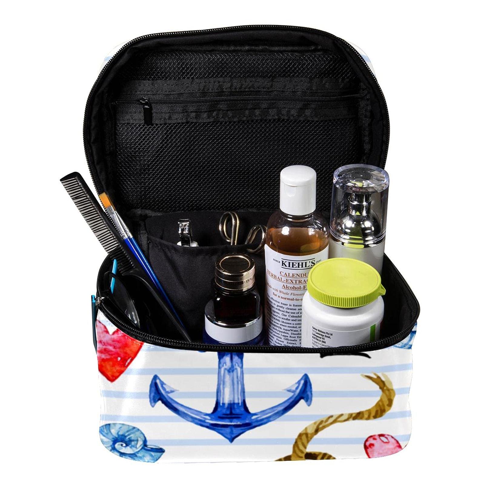 **Nautical Rope Anchor Snail & Stripe Travel Makeup Bag – Large Cosmetic Organizer with Zipper – Waterproof Toiletry Bag for Women & Girls – Perfect for Travel, Gym, and Beach Essentials**