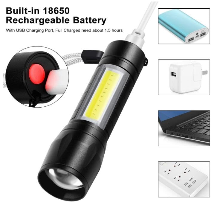 TechPride Rechargeable LED Flashlight - High Lumens, Zoomable Mini Torch with 3 Light Modes | Perfect for Emergencies, Camping, Hiking & Outdoor Adventures (Combo T1-2)