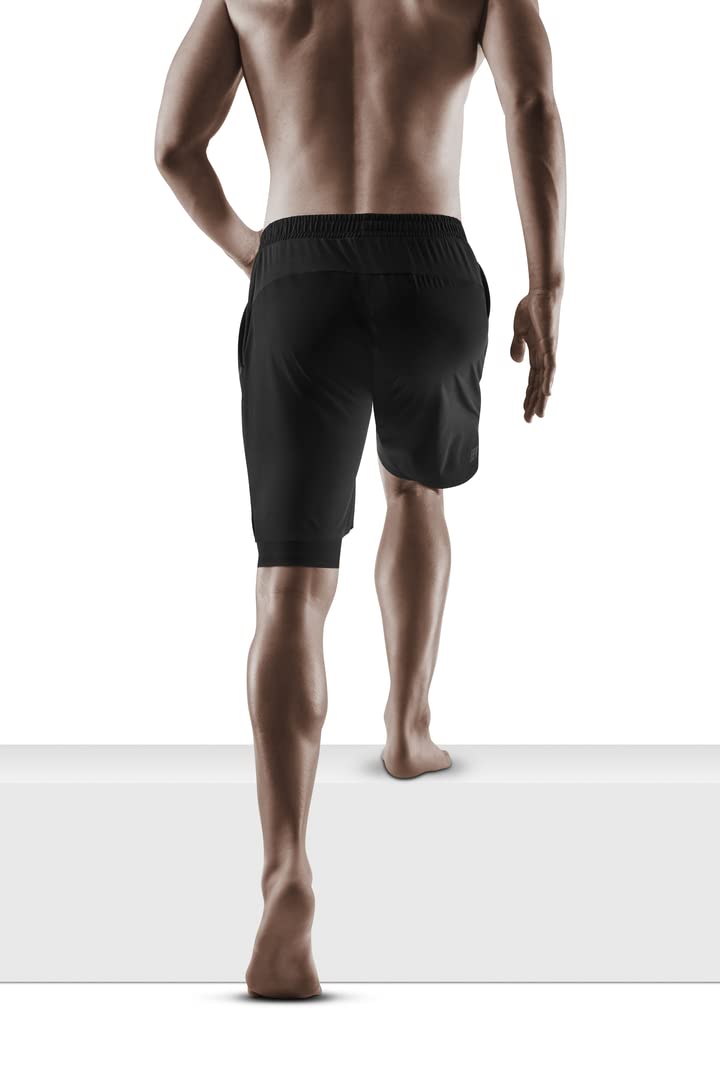 **Men's CEP Running & Fitness 2-in-1 Shorts – Black | Compression & Endurance Training for Marathon, Gym & Outdoor Sports**