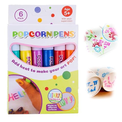 Wealthyn DIY 3D Bubble Popcorn Drawing Pens - 6 Pack Magic Puffy Paint Pens for Kids Arts & Crafts, Fun Creative Gift for Birthday Party Favors, Classroom Activities & Home DIY Projects