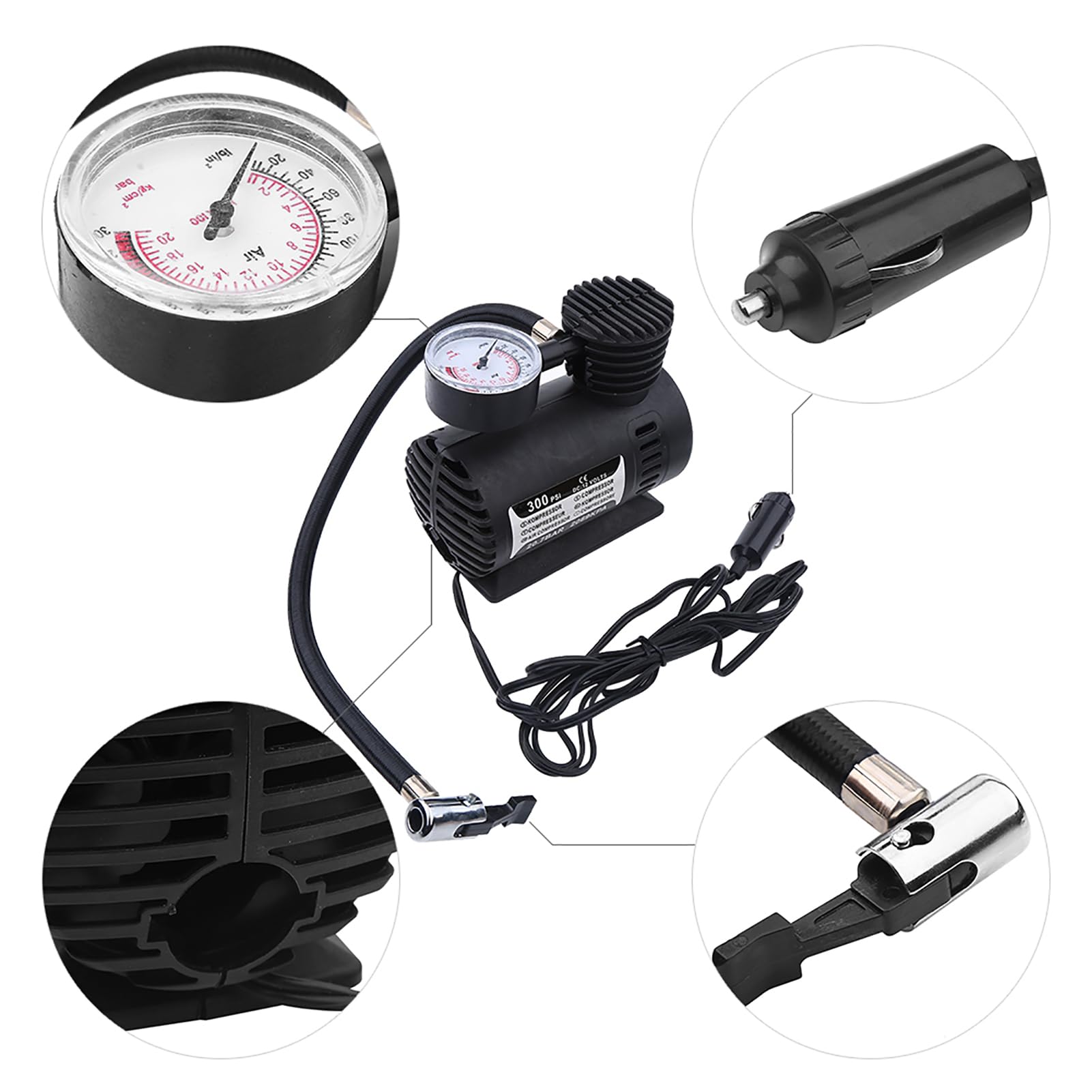 TOPINCN Mini Air Compressor with Digital Pressure Gauge - 12V Portable Car Tire Pump 300 PSI for Cars, Motorcycles, Bikes & Sports Equipment | Emergency Roadside Assistance & Home Inflation Tool