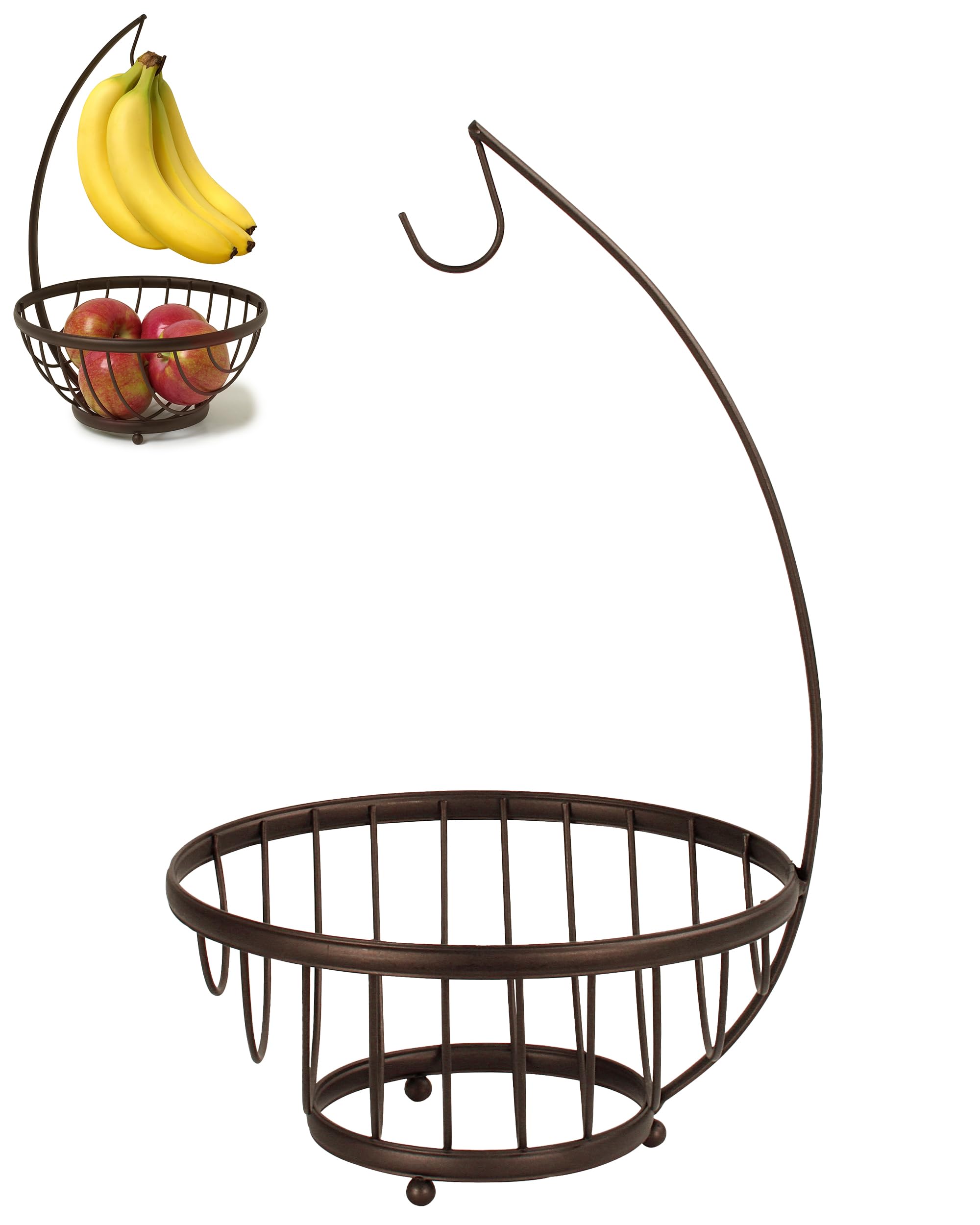 Spectrum Ashley Open Wire Fruit Basket with Banana Hanger - Kitchen Countertop Vegetable & Fruit Bowl Organizer - Produce Storage Stand for Bananas, Apples, Oranges - Perfect for Kitchen, Dining Room, Pantry Organization