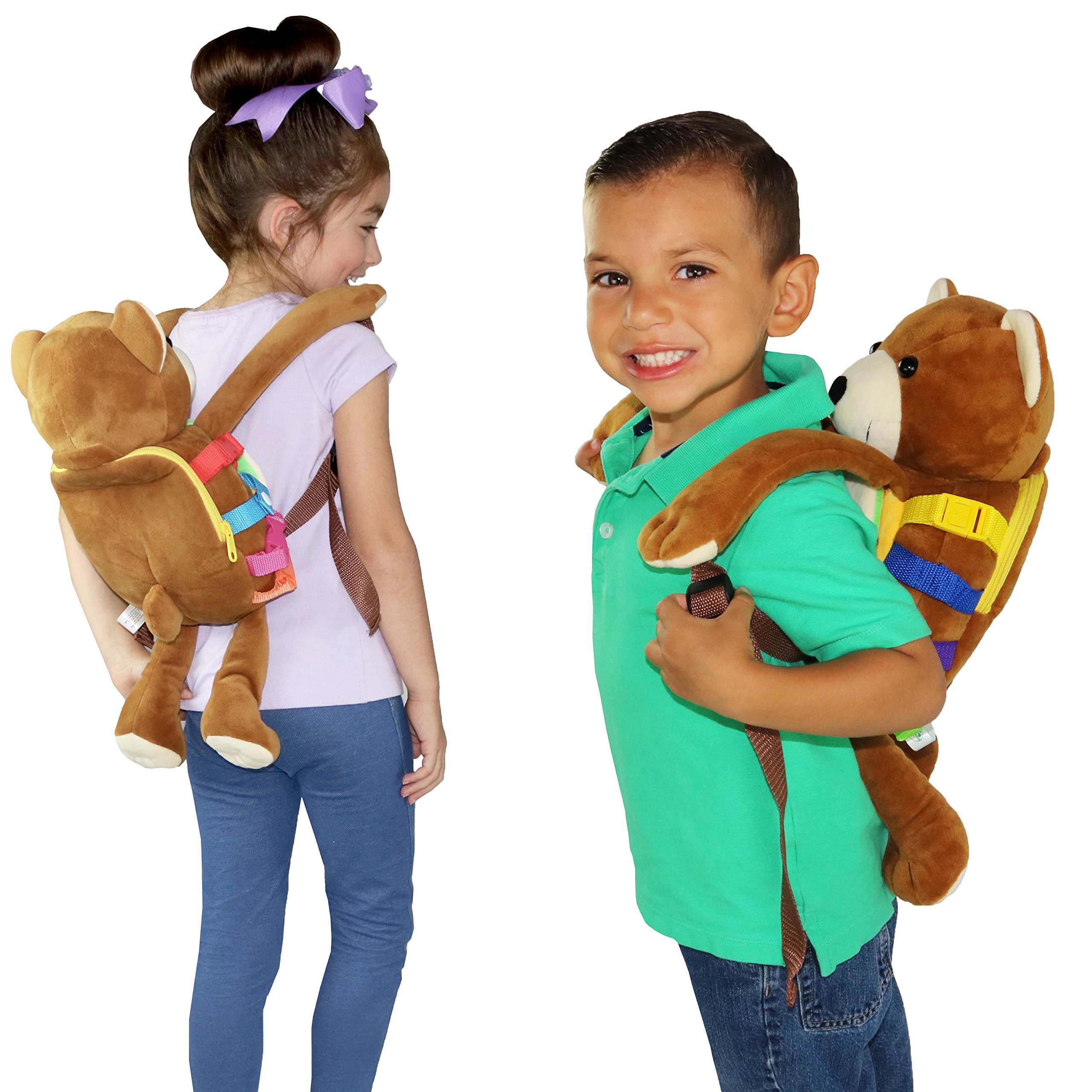 Buckle Toy Bear Backpack - Toddler Learning Backpack with Stuffed Animal & Activity Features - Develops Fine Motor Skills & Life Skills - Soft Plush Travel Toy for Kids - Perfect for Preschool, Daycare & Airplane Travel - Billy Bear