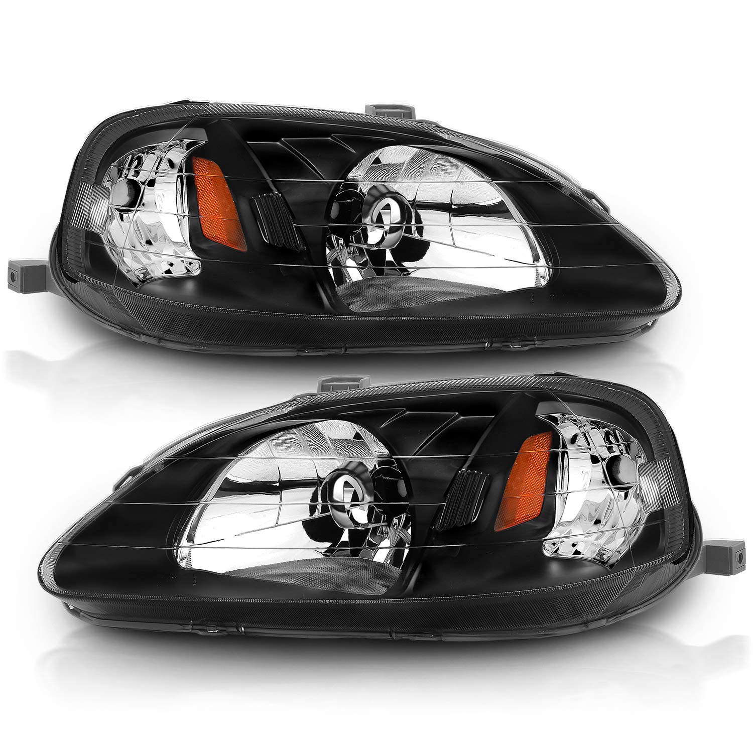 AmeriLite Black Replacement Headlights Set for 1999-2000 Honda Civic - Left & Right Side Headlamps - Perfect for Night Driving & Foggy Conditions