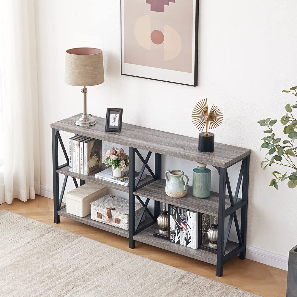 Rustic Farmhouse Sofa Table - Light Grey Oak Console Table with Storage for Living Room, Entryway & Hallway - 47 Inch Foyer Table for Home Decor & Organization