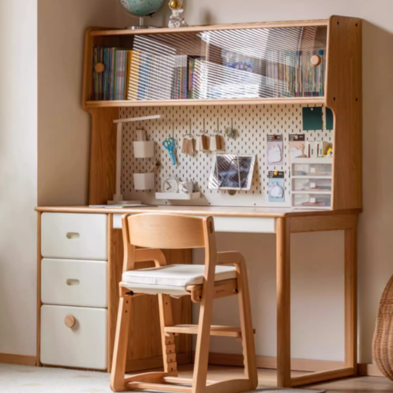 Solid Oak Wood Modern Kids Study Desk - Durable & Ergonomic Children's Writing Table for Homework, Drawing & Learning Activities