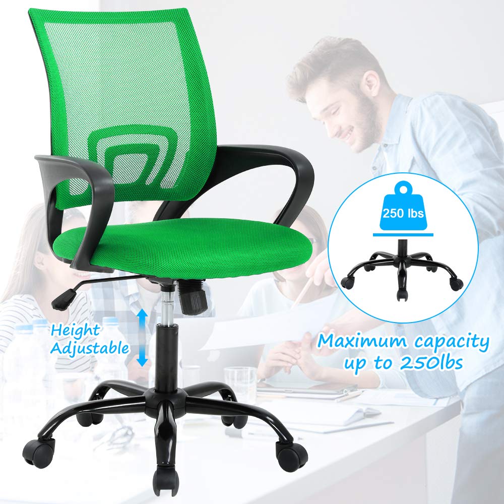 Ergonomic Mesh Office Chair with Adjustable Height & Lumbar Support - Modern Mid-Back Swivel Rolling Desk Chair for Home & Office Use - Comfortable Computer Task Chair for Men & Women (Green)