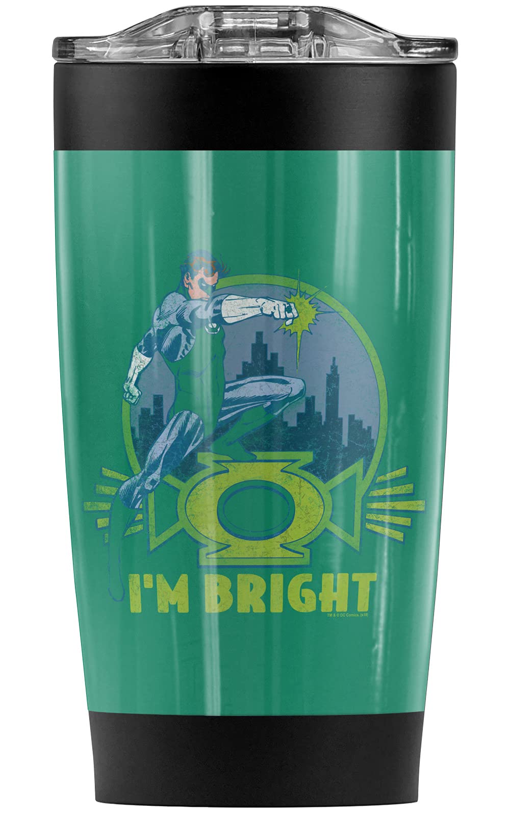 Green Lantern 'I'm Bright' 20 oz Stainless Steel Tumbler - Vacuum Insulated Travel Mug with Leakproof Lid for Coffee, Tea & Cold Drinks | Perfect for Office, Gym & Outdoor Adventures