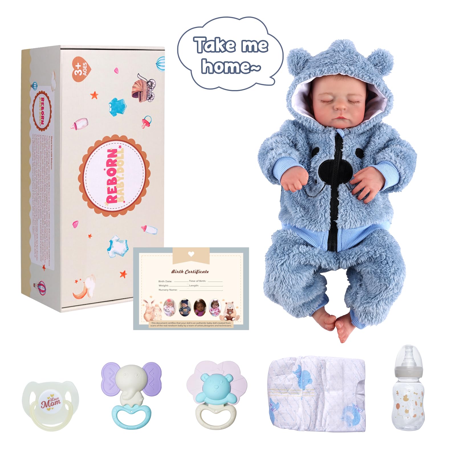 Lifelike Reborn Baby Doll Noah - 20 Inch Realistic Newborn Baby Boy Doll with Soft Body & Poseable Limbs - Includes Feeding Kit & Gift Box - Perfect for Kids 3+ (Great for Role Play, Gift Giving & Emotional Comfort)
