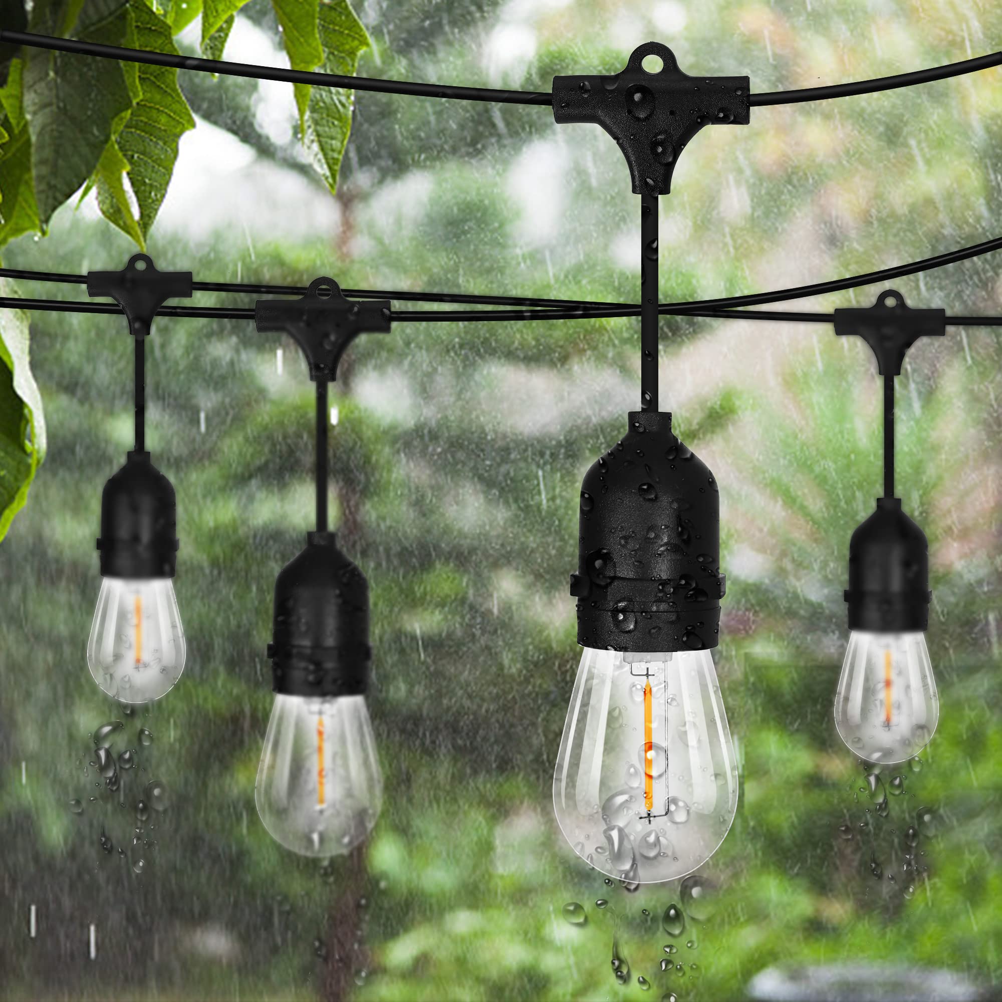 24ft Waterproof LED Outdoor String Lights with Hanging Sockets - Weatherproof Patio Lights for Backyard, Garden, Pergola, Gazebo, Bistro, Bedroom - Perfect for Christmas, Wedding, Party & Outdoor Decor