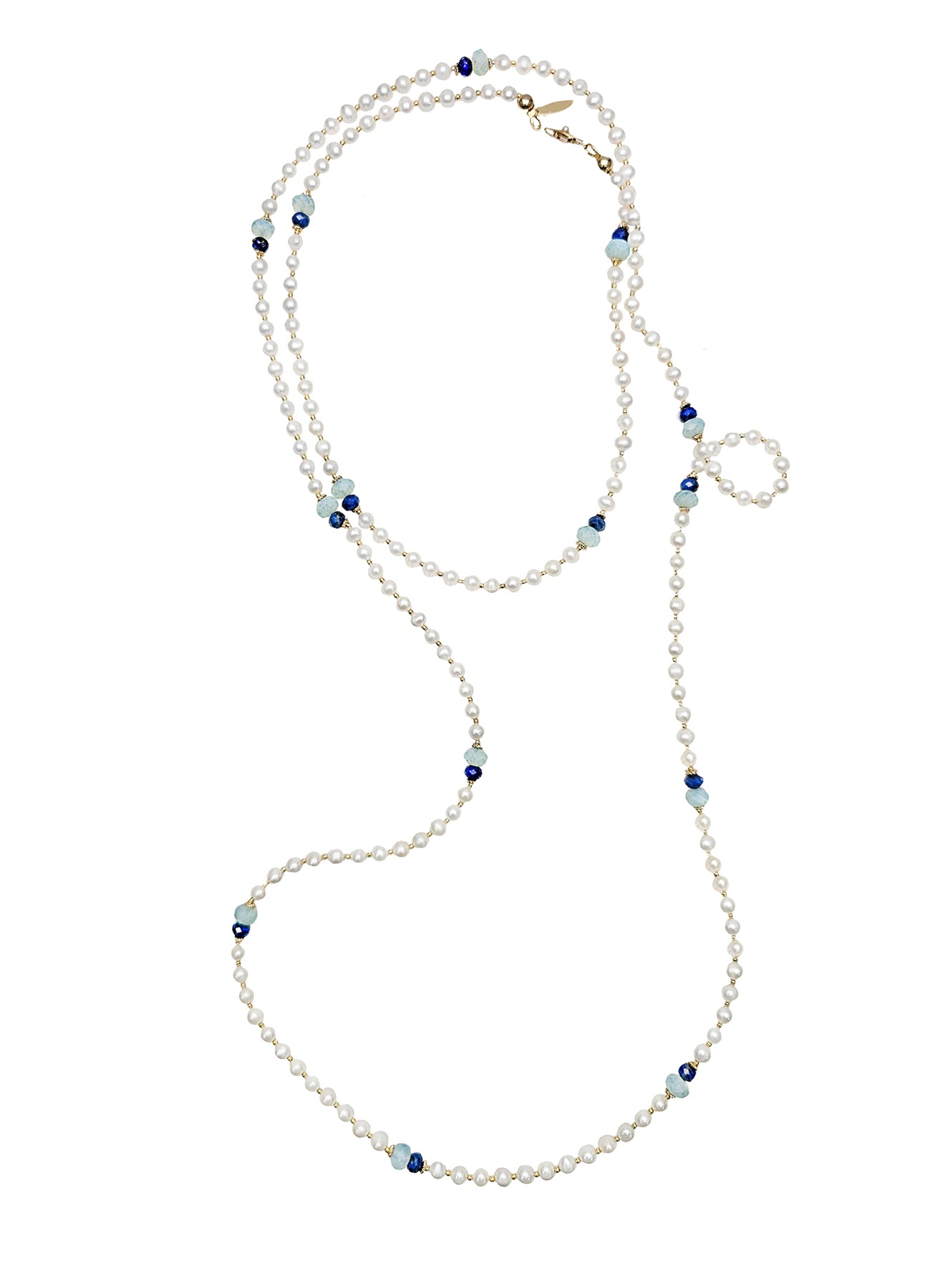 Elegant Freshwater Pearls & Lapis Lazuli Opera Length Necklace NN049 - Perfect for Weddings, Evening Gala & Special Occasions