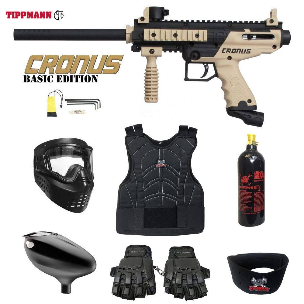 Tippmann Cronus Tactical CO2 Paintball Gun Set - Beginner Paintball Marker with Protective Gear (Black/Tan) | Perfect for Woodsball, Scenario Games & Team Practice