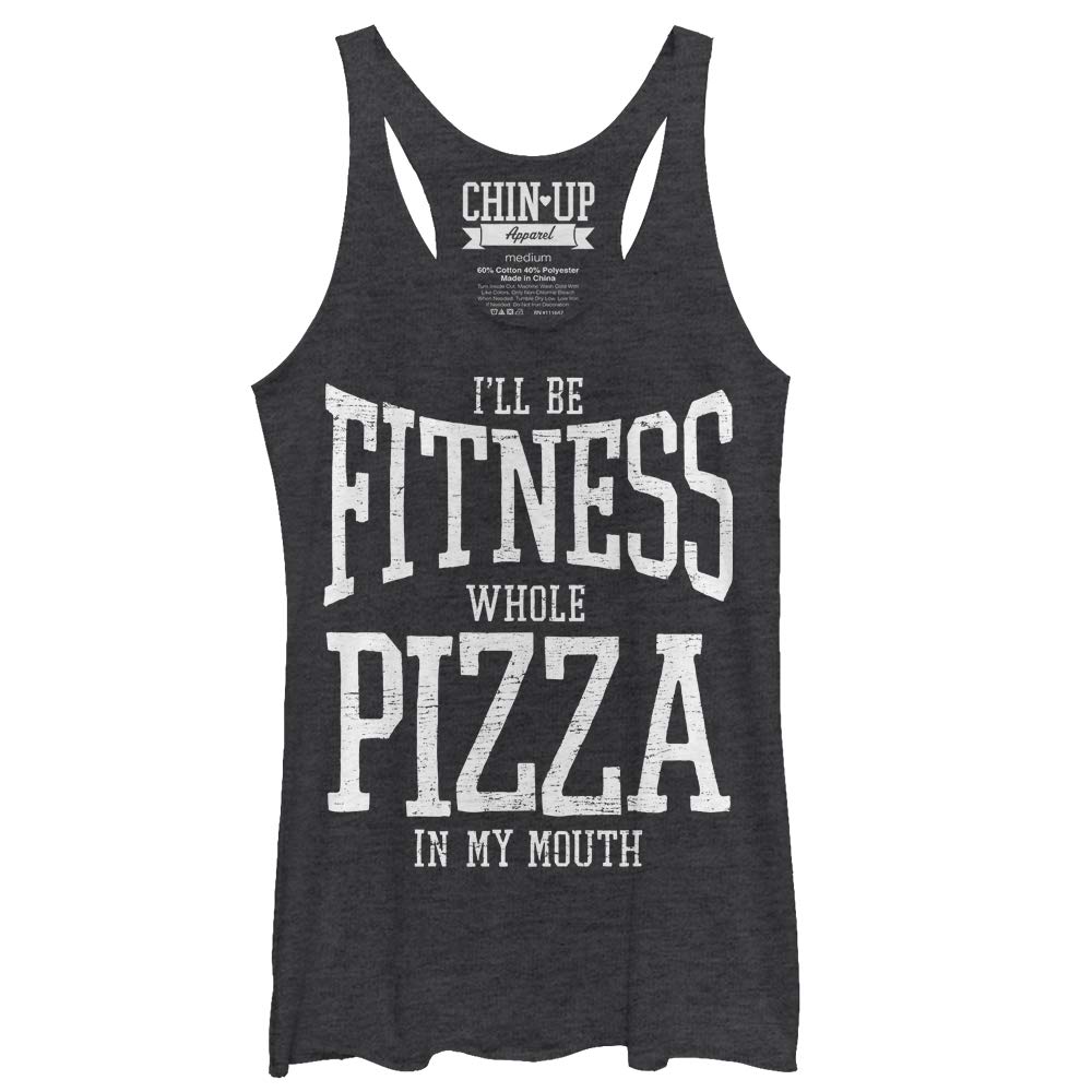 Fifth Sun Women's Racerback Tank Top - Chin Up Fitness & Whole Pizza Graphic - Workout & Gym Apparel for Yoga, Running, and Casual Wear