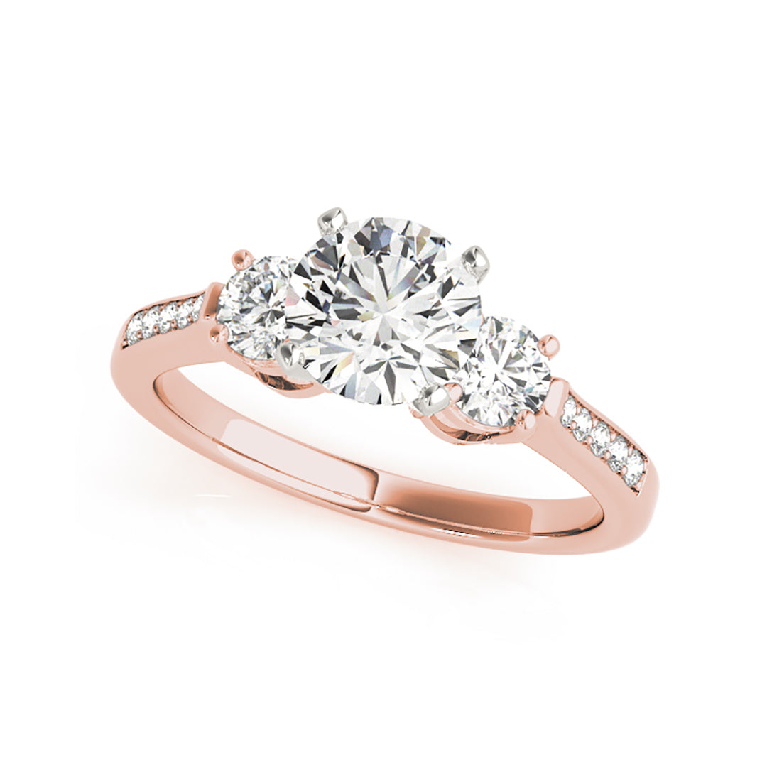 Exquisite 0.78 CTW Trinity Round Brilliant Cut Diamond Engagement Ring with Pave Diamond Shank - Perfect for Proposals, Anniversaries & Romantic Occasions