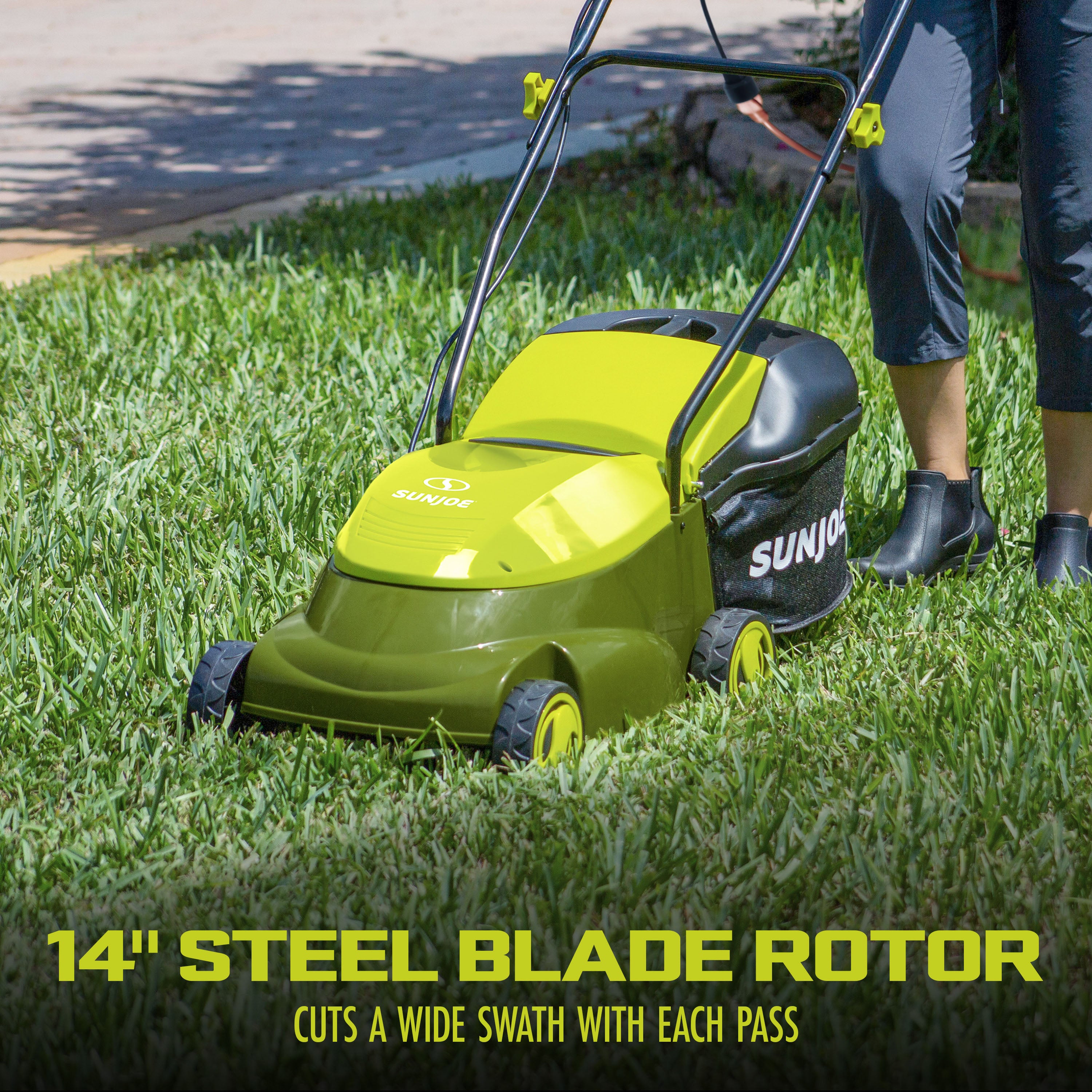 Sun Joe MJ401E 14-Inch 12 Amp Electric Walk Behind Push Lawn Mower with 3-Position Height Adjustment - Perfect for Small to Medium Yards & Eco-Friendly Lawn Care