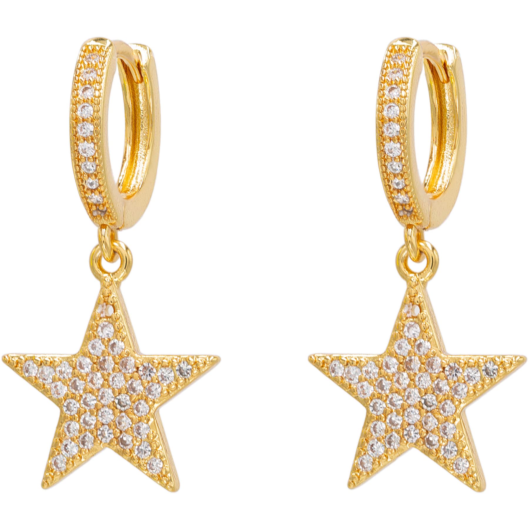 18K Real Gold Plated Star Earrings for Women - Hypoallergenic Zircon Stud Earrings, Small Metal Dangle Earrings, Personalized Birthday Gift for Girls - Perfect for Parties, Daily Wear & Special Occasions