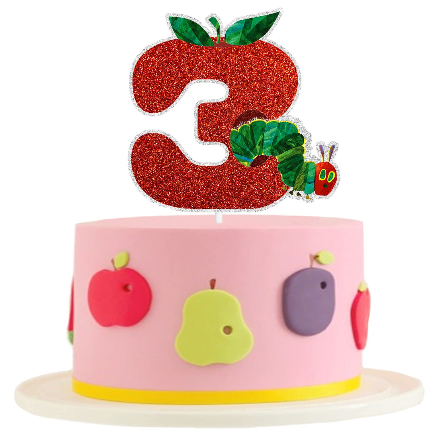 Glitter Fairy Tale Themed Caterpillar Cake Topper - Kids Birthday Party Decorations for Boys & Girls - 3rd Birthday Cake Decoration Supplies - Perfect for Baby Showers, Themed Parties & Special Celebrations