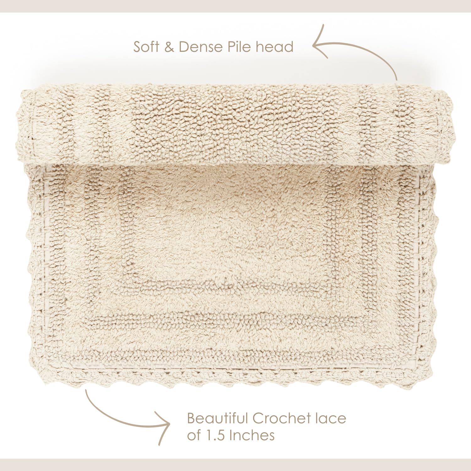 RAJRANG Cotton Crochet Bath Mat - Super Absorbent & Reversible Bathroom Rug for Bathroom, Kitchen, Spa - 24 Inch Square Non-Slip Floor Mat - Perfect for Shower, Bathtub & Vanity Areas