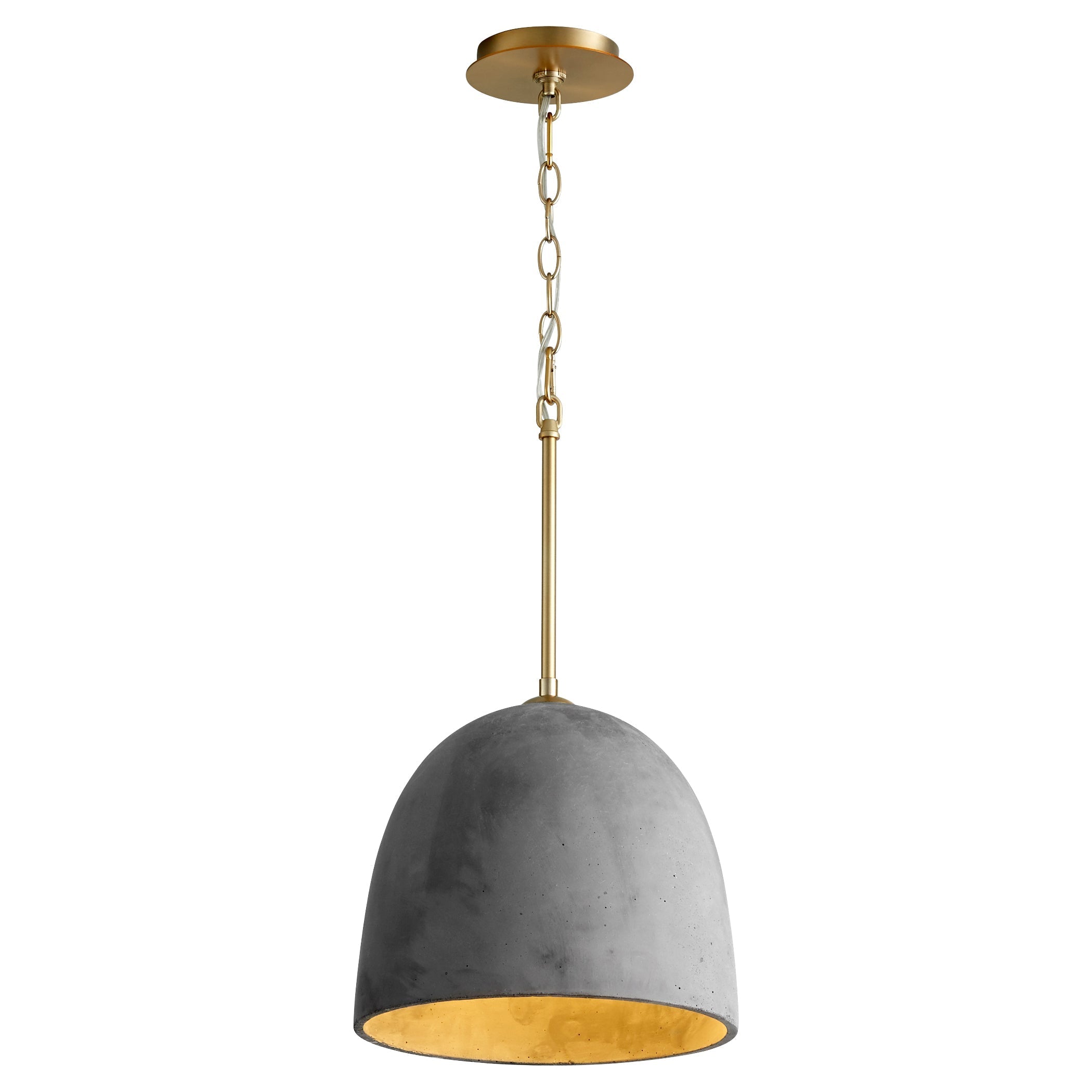 Modern Concrete Pendant Light Fixture - Dark Gray & Aged Brass - 12