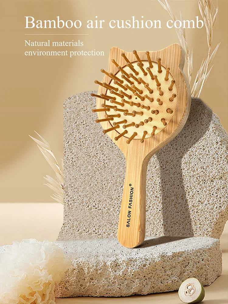Bamboo Hair Brush for Scalp Massage - Natural Wooden Scalp Massager for Relaxation & Hair Growth - Perfect for Stress Relief & At-Home Spa Treatments