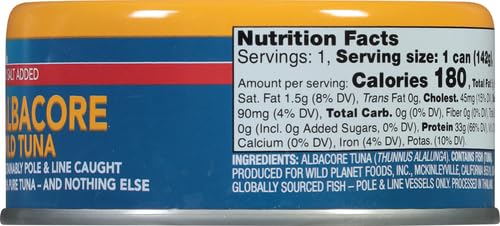 Wild Planet Wild Albacore Tuna - No Salt Added, Sustainably Caught, Non-GMO, Kosher Certified (5 oz Can) - Perfect for Salads, Sandwiches & Healthy Meal Prep