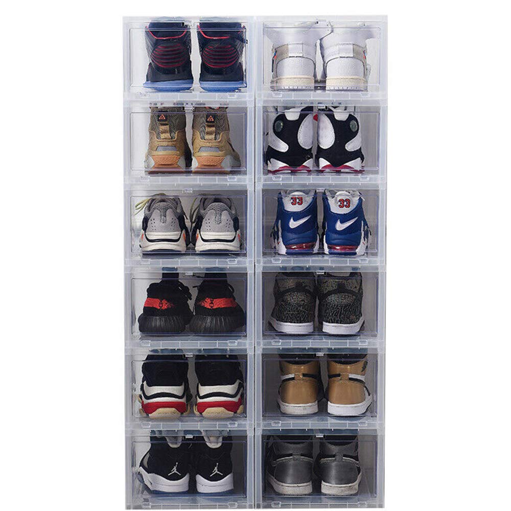 OTOEZ Clear Stackable Shoe Storage Boxes - 12 Pack Transparent Plastic Shoe Organizers with Magnetic Side Opening for Sneakers, Boots & Heels | Perfect for Closet Organization, Shoe Display & Home Storage