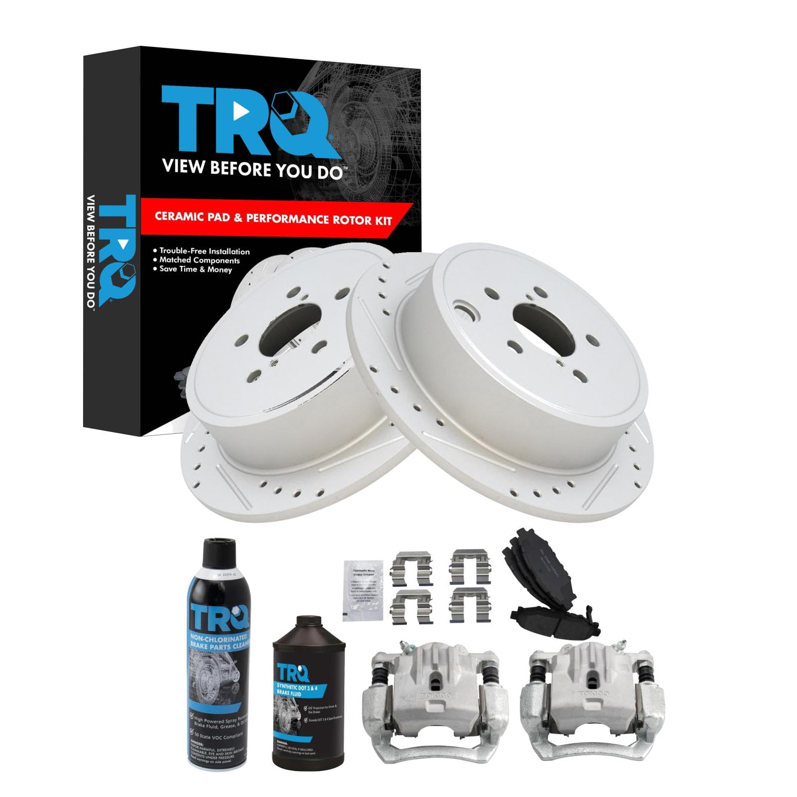 TRQ Premium Ceramic Brake Pad & Rotor Kit with G-Coating - Compatible with 2010-2014 Subaru Legacy & Outback - High Performance Braking System for Daily Driving & Off-Road Adventures