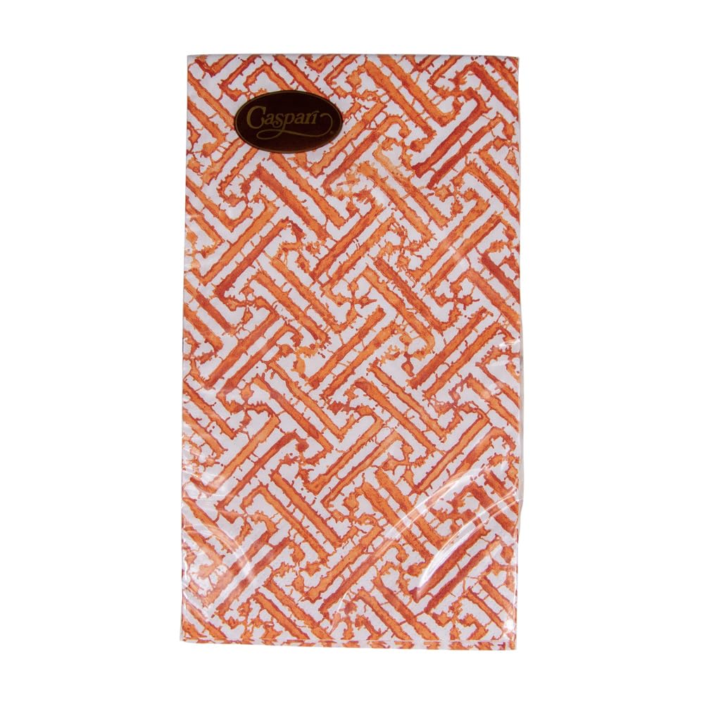 Disposable Paper Guest Towels - Caspari Fretwork Bathroom Napkins in Orange (15-Pack) | Perfect for Parties, Weddings & Upscale Restrooms