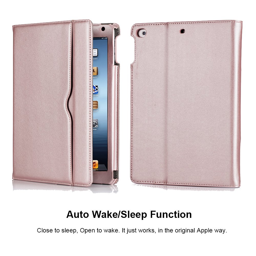 RUBAN iPad 9.7 Inch Case (2017/2018/Air 1/Air 2) - Multi-Angle Stand Folio Cover with Corner Protection, Auto Wake/Sleep & Storage Pocket (Rose Gold) - Perfect for Work, School & Travel