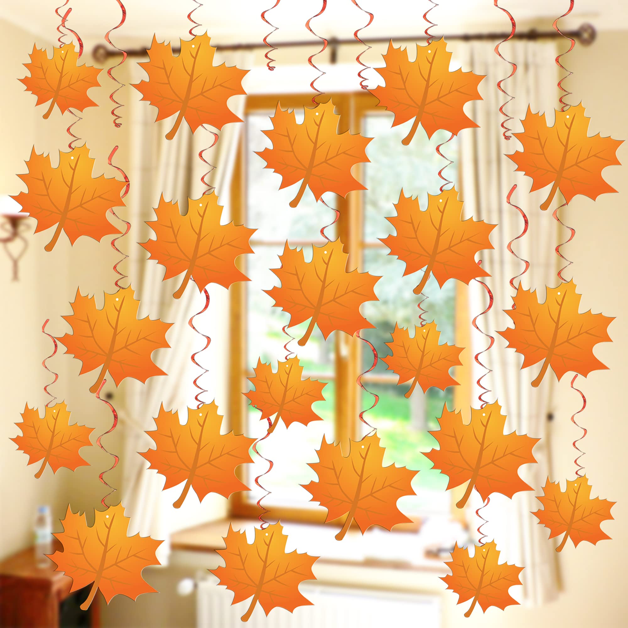 KatchOn 30-Pack Autumn Hanging Swirl Decorations - Maple Leaf Ceiling Decor for Thanksgiving & Fall Parties | Seasonal Home Decor for Indoor Festive Atmosphere