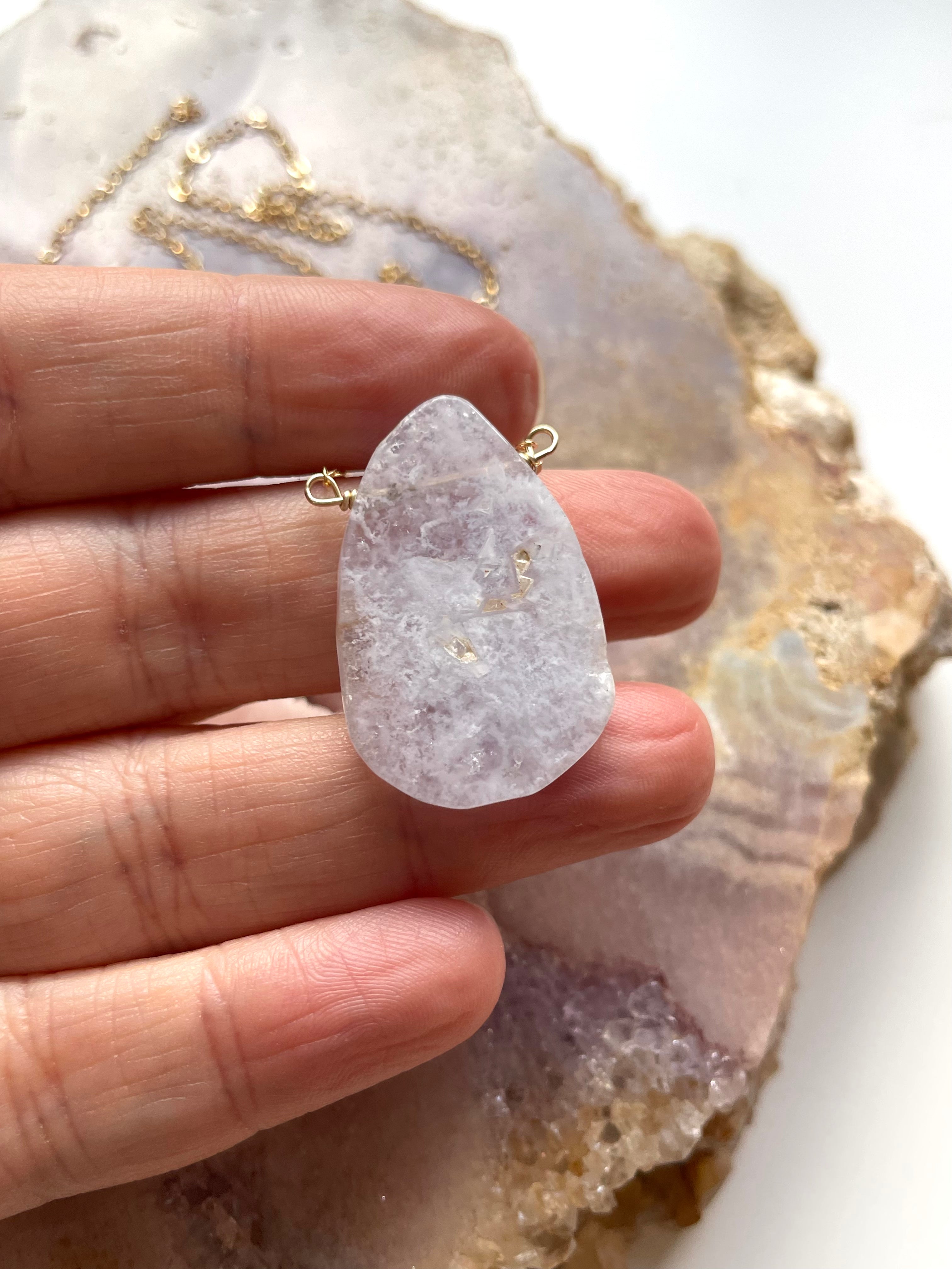 Blue Lace Agate Pendant Necklace - Natural Stone Jewelry for Women - Healing Crystal Gift for Meditation & Spiritual Protection