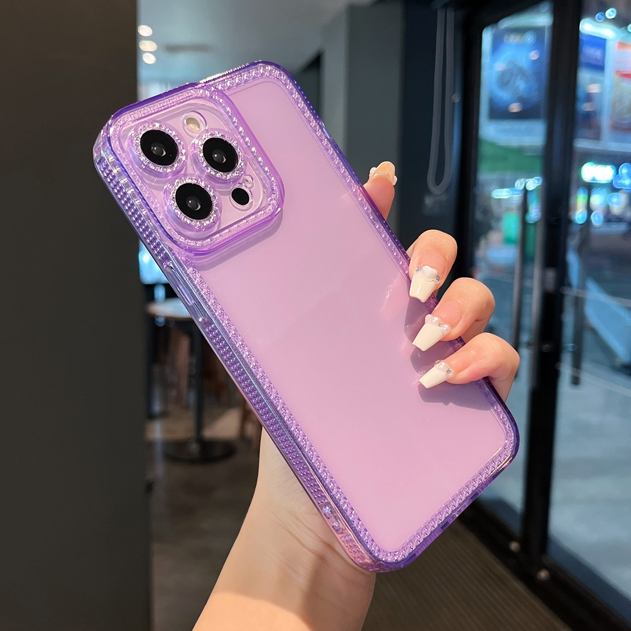 ZTOFERA Sparkly Cute Clear iPhone 13 Pro Case 6.1 inch - Glitter Bling Flexible Soft TPU Silicone Protective Cover for Women & Girls (Purple) | Perfect for Daily Use, Parties & Gifting