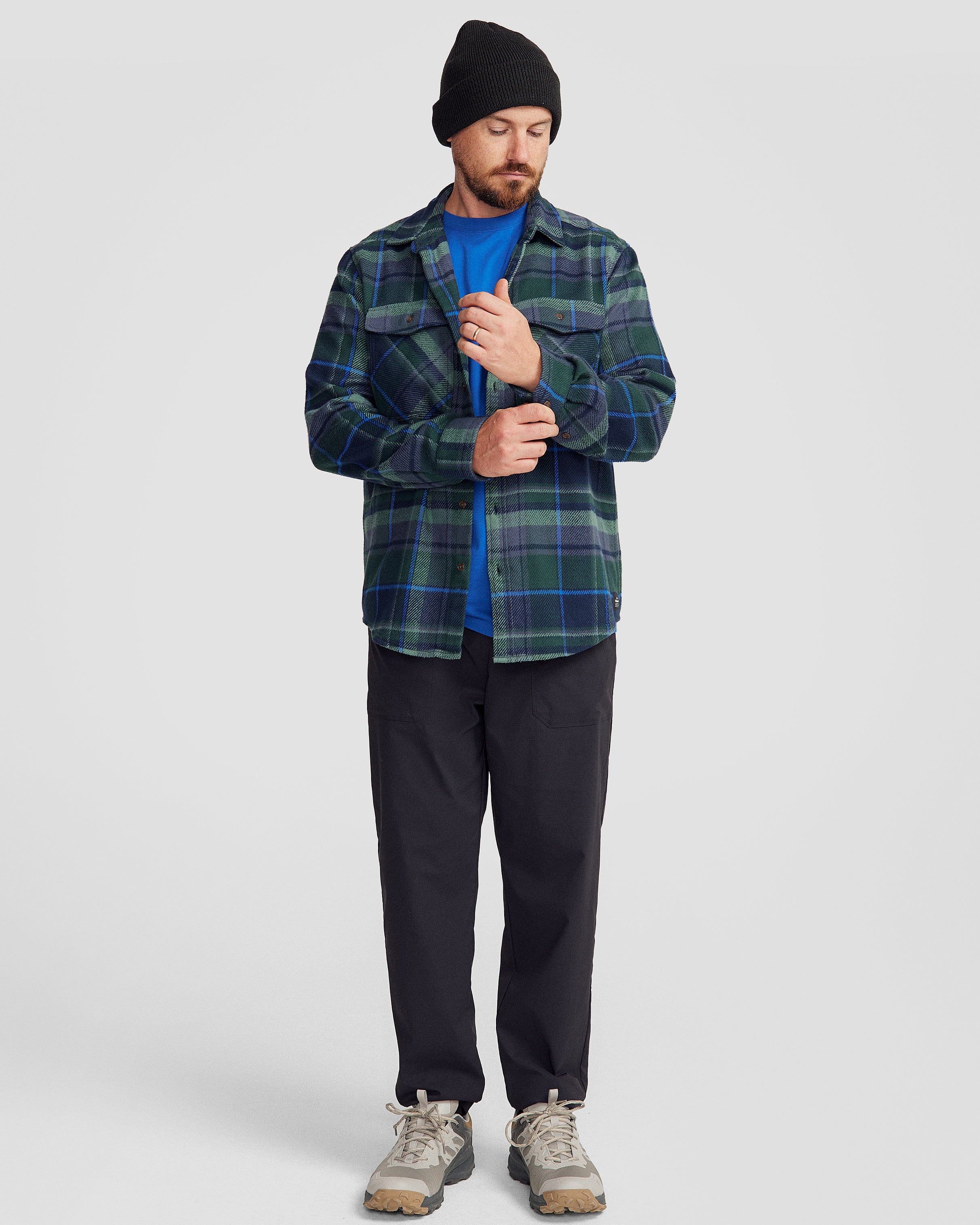Men's Huntly Long Sleeve Plaid Shirt - Deep Forest Checkered Flannel for Outdoor Camping & Casual Wear