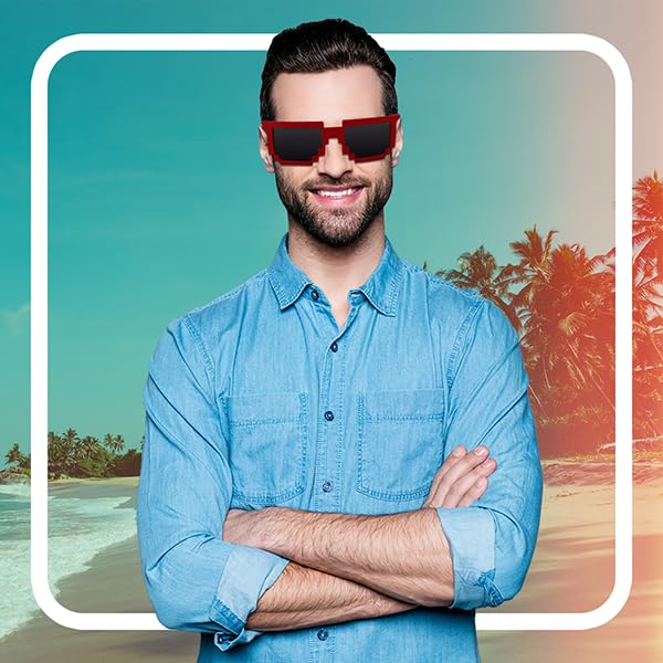 8-Bit Pixel Retro Computer Sunglasses - Vintage Nerd Glasses for Gamers & Tech Enthusiasts (Red) - Perfect for Cosplay, Gaming Events & 80s Retro Style