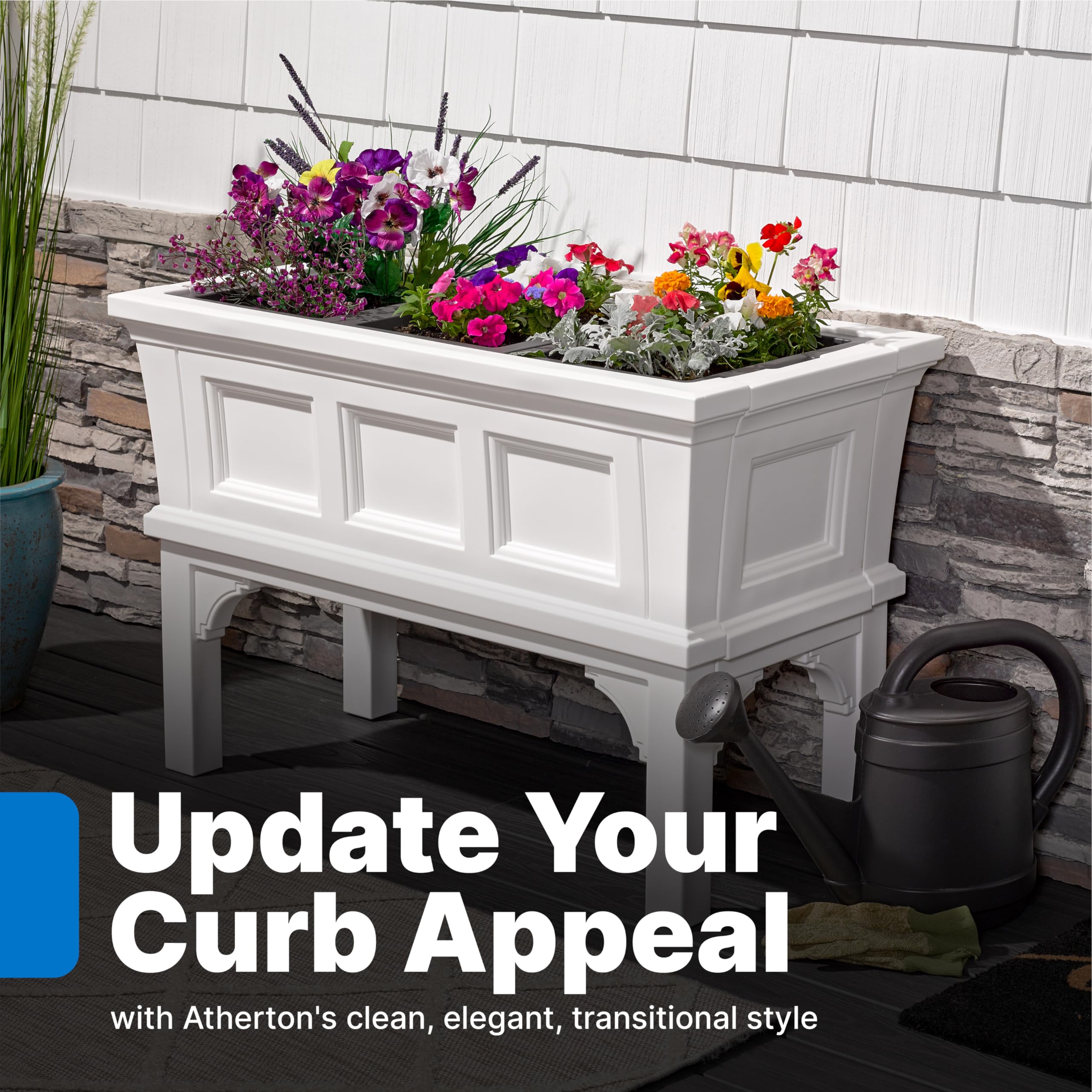 Step2 Atherton Raised Planter Box - Large Outdoor Garden Planter with Easy Drainage, Durable White Plastic Flower Pot for Patio, Porch, Backyard & Balcony Gardening - Perfect for Growing Herbs, Vegetables & Decorative Plants