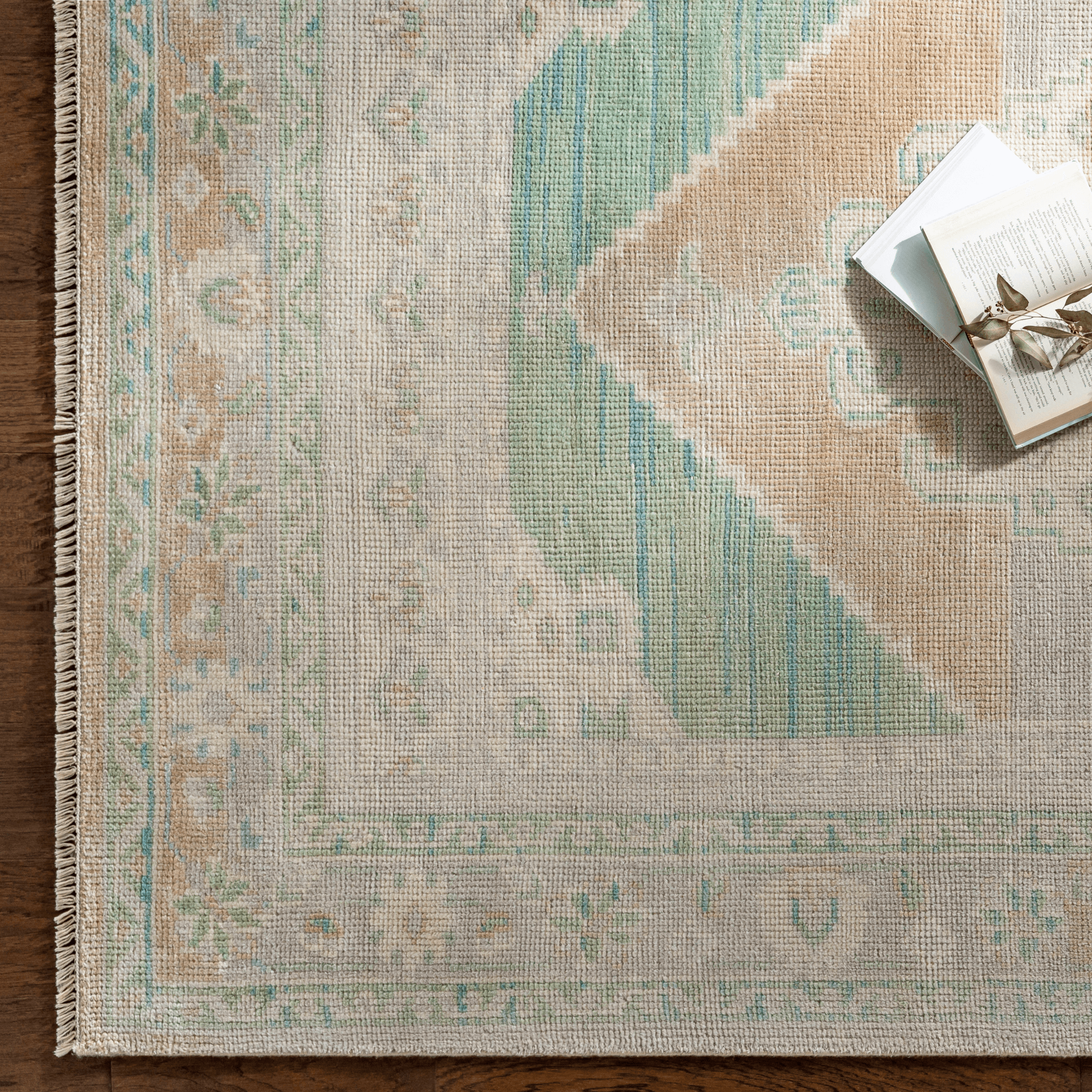 Anadolu Beige & Seafoam Wool Blend Area Rug - Soft & Durable Handmade Carpet in Multiple Sizes (5x7, 8x10) - Perfect for Living Room, Bedroom & Home Decor