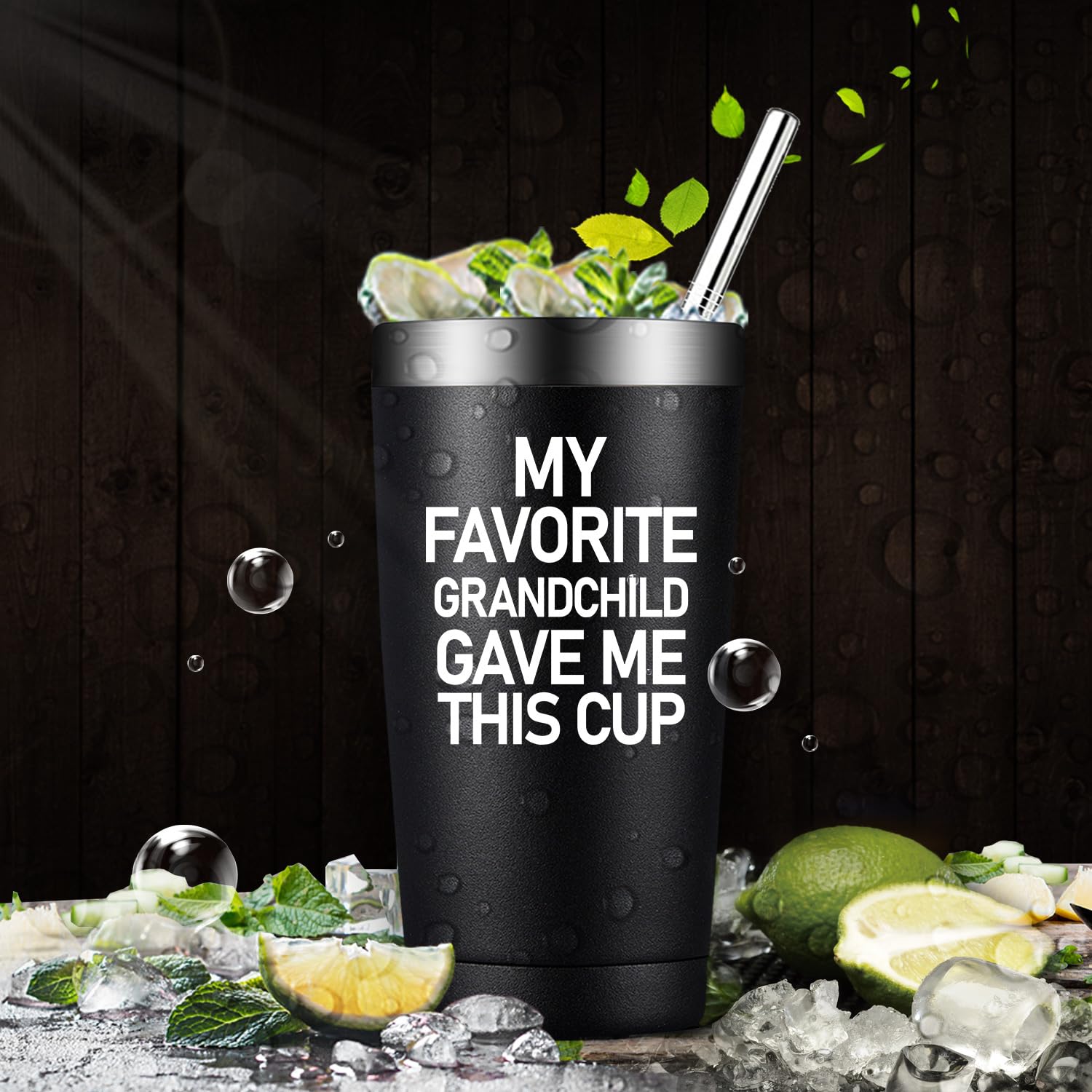 20 oz Black Grandpa Tumbler - Insulated Stainless Steel Travel Mug for Coffee & Tea - Perfect Father's Day, Birthday & Christmas Gift from Granddaughter or Grandson - Ideal for Outdoor Activities, Office Use & Daily Commute