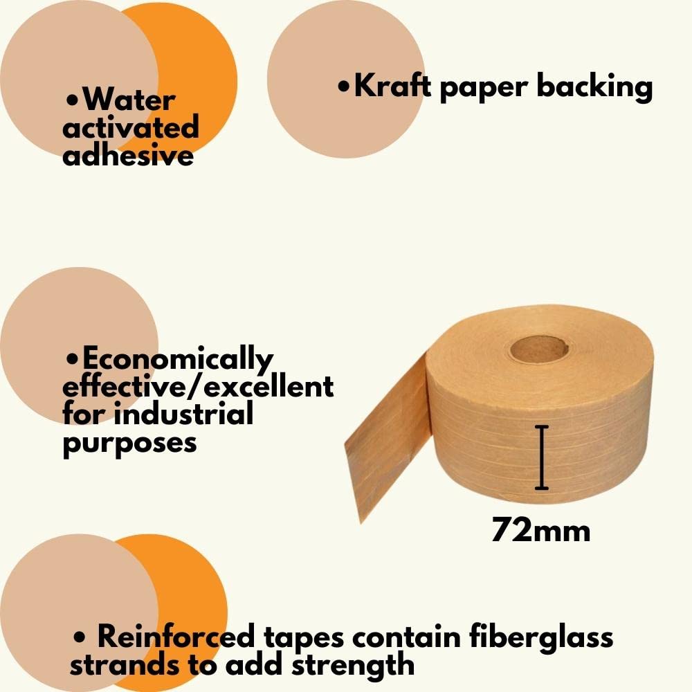 PSBM Kraft Gummed Packing Tape - 72mm x 450ft (13.7m) Paper Tape Roll, 320 Pack - Strong Water-Activated Shipping Tape for Box Sealing, Moving & Storage
