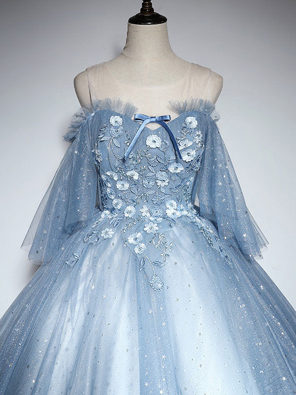 Elegant Blue Sweetheart Neckline Tulle Lace Long Prom Dress - Formal Evening Gown for Homecoming, Ball & Special Occasions