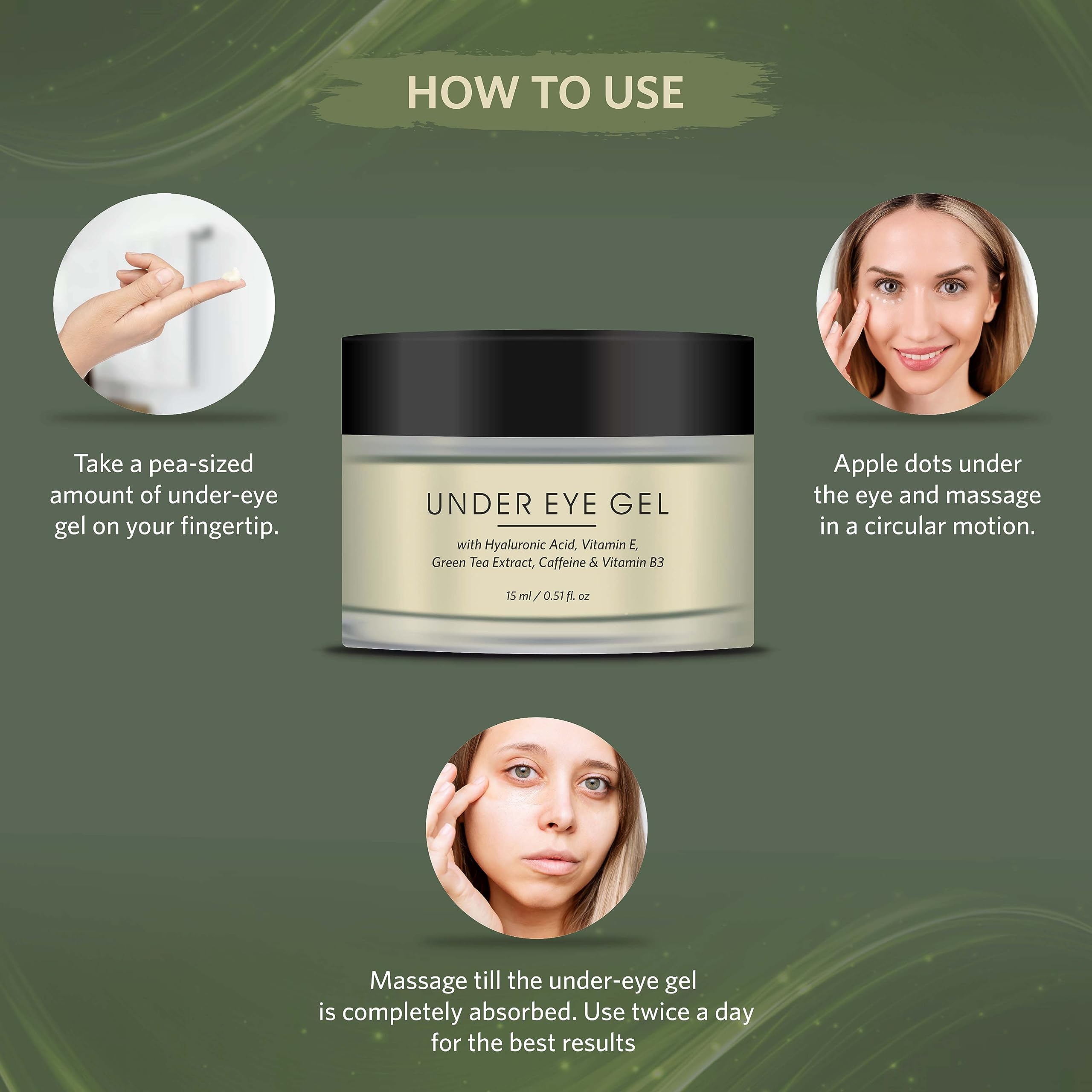 L’avenour Under Eye Gel for Dark Circles, Puffiness & Wrinkles – Green Tea, Caffeine & Vitamin E Enriched – Vegan & Cruelty-Free (15ml) – Perfect for Morning & Night Skincare Routine