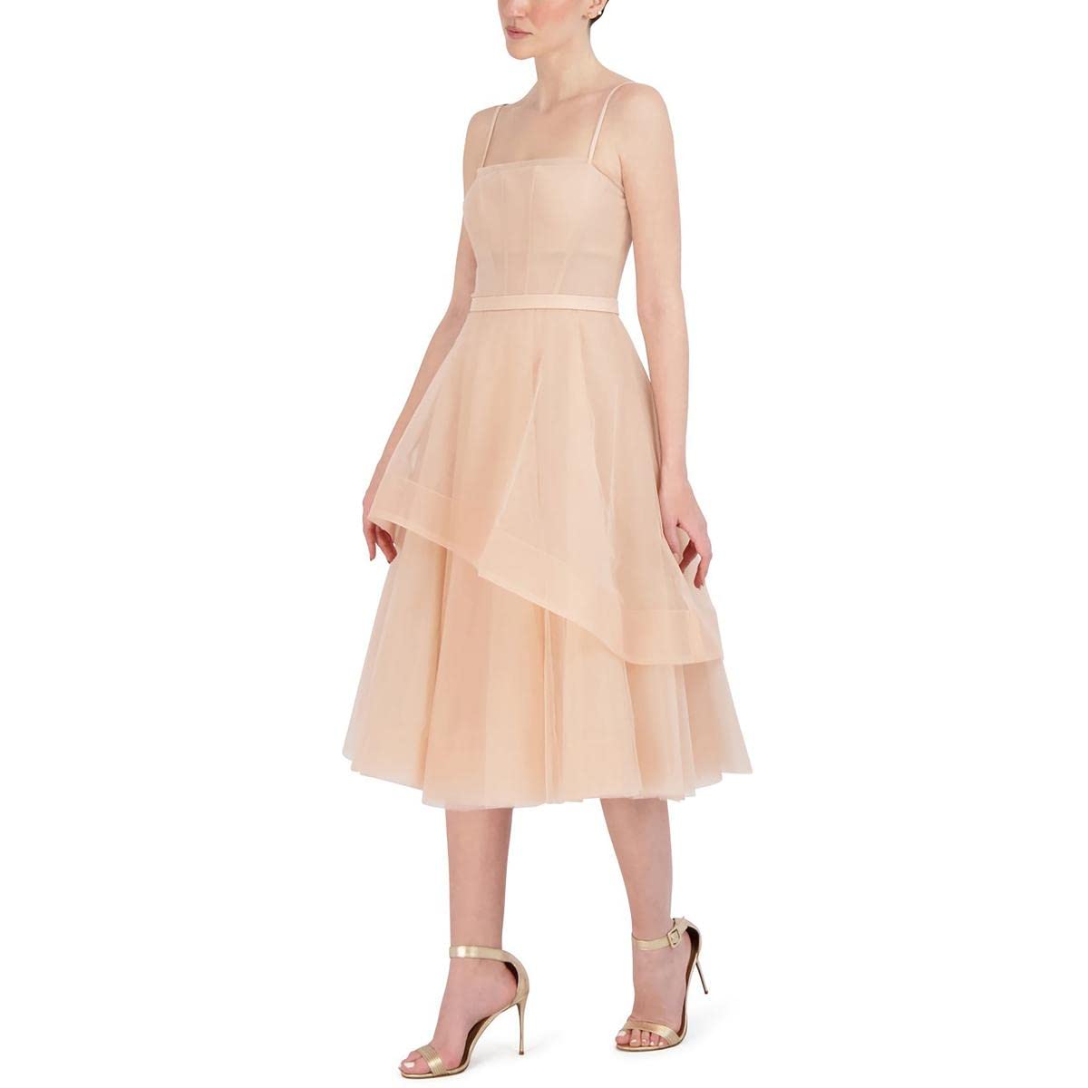 BCBGMAXAZRIA Women's Short Midi Evening Dress - Fit & Flare Corset Bodice with Adjustable Spaghetti Straps & Tiered Skirt - Perfect for Cocktail Parties, Weddings & Formal Events
