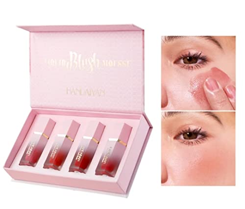 HANDAIYAN 4 Colors Matte Liquid Blush Set - Waterproof, Vegan, Long-Lasting Makeup with Sponge Applicator | Natural Flush for Cheeks | Perfect for Daily Wear, Special Occasions & Professional Makeup Looks