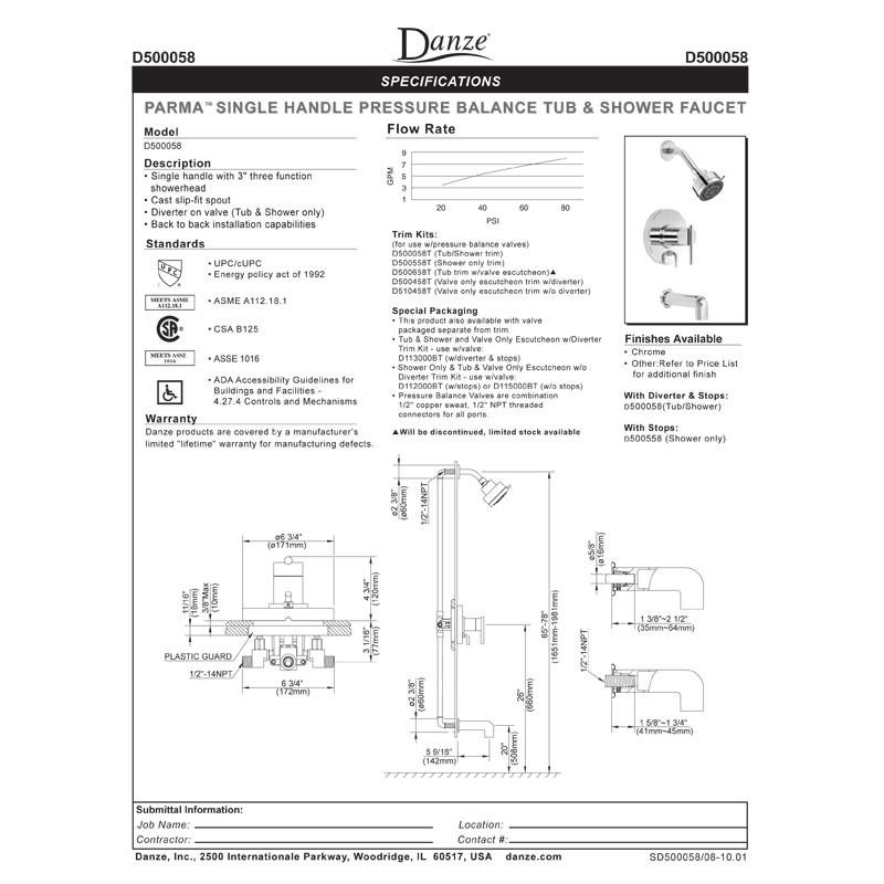 Danze Parma Chrome Single Handle Pressure Balance Shower Control with Diverter - Includes Rough-in Valve - Perfect for Bathroom Remodeling & Modern Home Upgrades