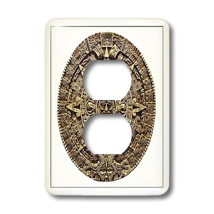 3D Rose Mayan Calendar 2 Plug Outlet Cover - Decorative Electrical Wall Plate for Home, Office & Dorm Room Decor - Ancient Aztec Design Theme